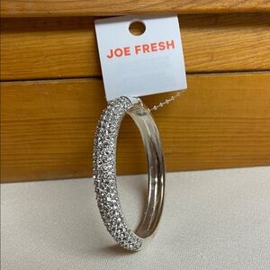 Joe Fresh Silver Crystal Pavé Hinged Bangle Bracelet